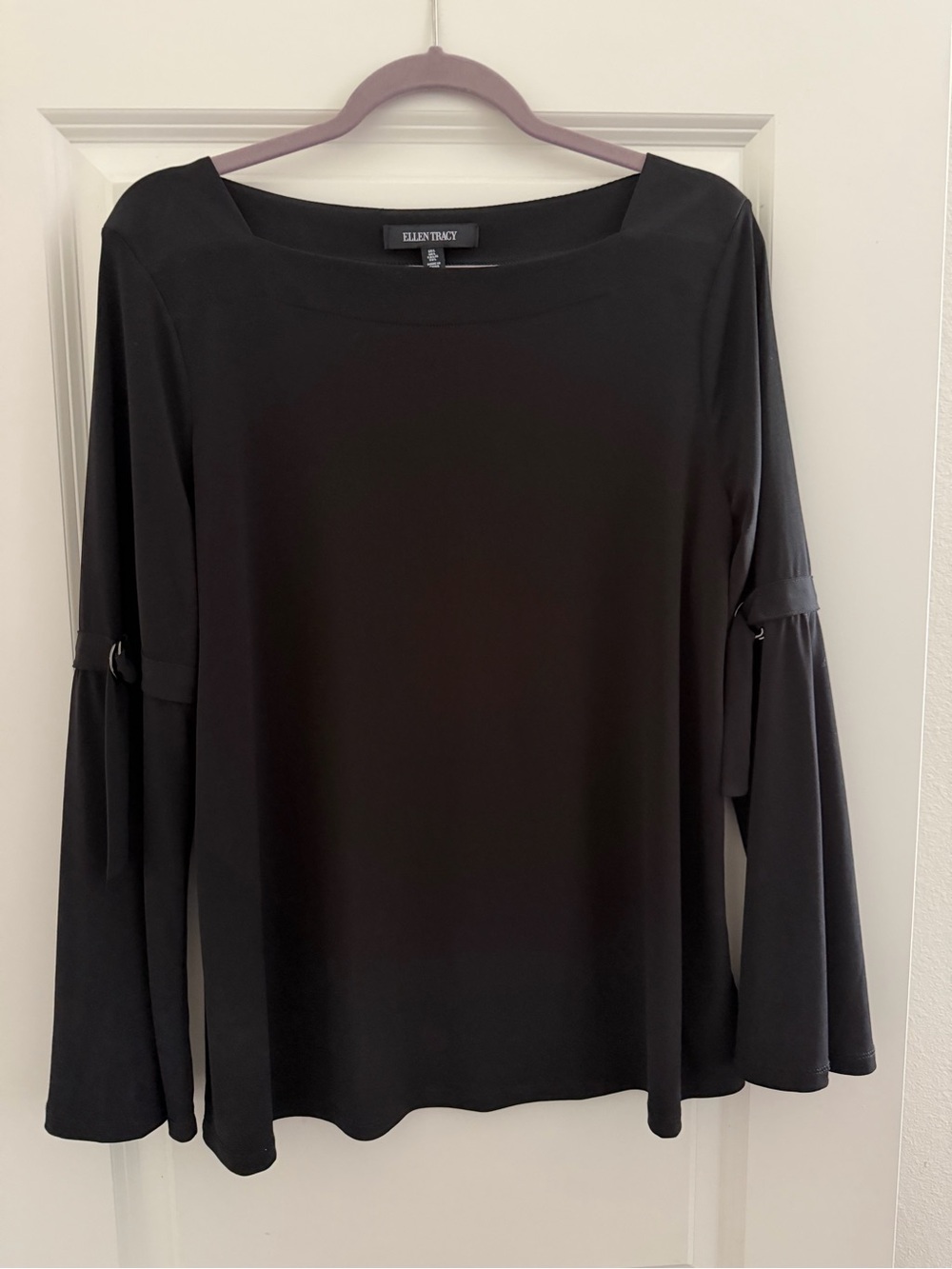 Ellen Tracy Black Bell-Sleeve Boatneck Top